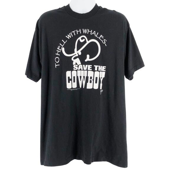 90s Mad Jack Hanks To Hell With Whales Save the Cowboy tshirt 1990s vintage - Picture 1 of 8